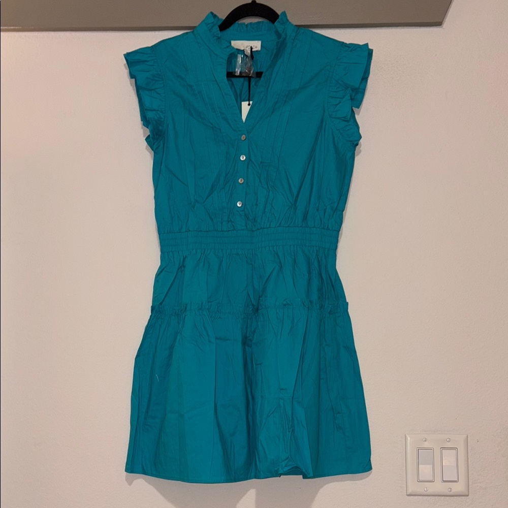 Pinch Turquoise Flutter Sleeve Mini Dress SZ L NWT - Picture 2 of 5